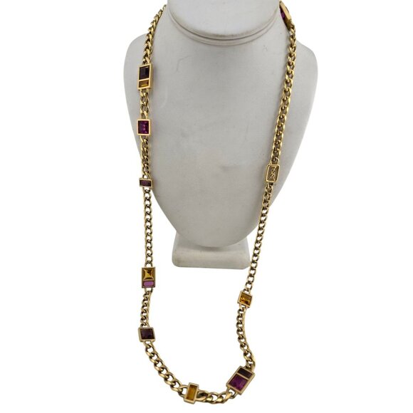 Vintage Yves Saint Laurent YSL 80s Mughal Style Glass & Chain Necklace (A9079) - Picture 2 of 7